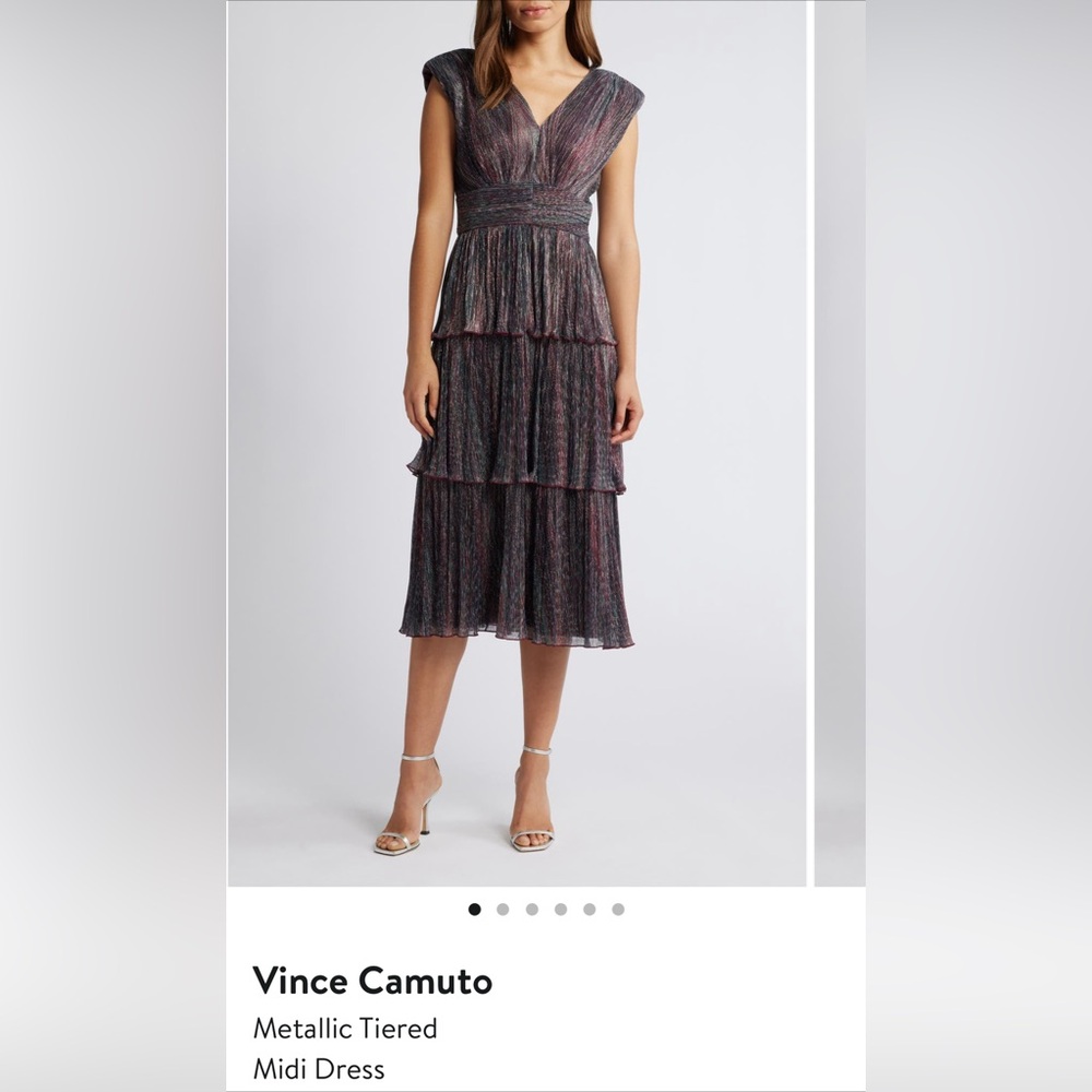 Vince Camuto Metallic Tiered Midi Dress
